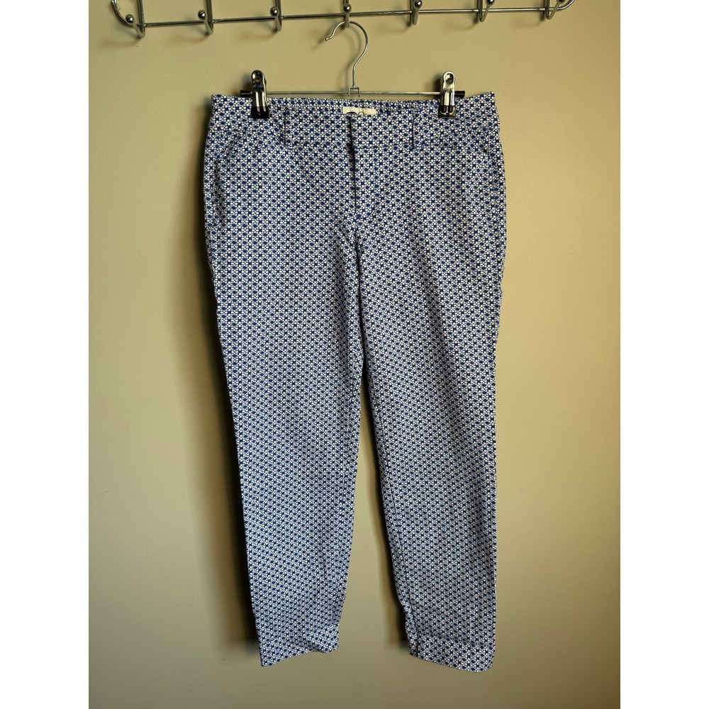 Old Navy Womens Blue Floral Pixie Pant 4 Preppy Office Casual Ankle Stretch